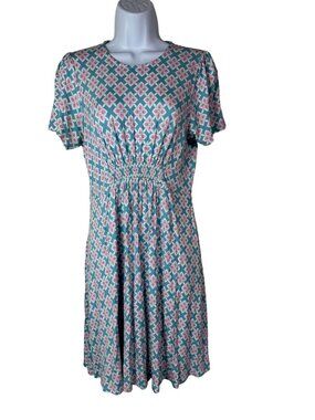 Boden geometric jersey stretch Skater Dress Short Sleeve Women Sz 4 Floral Boho